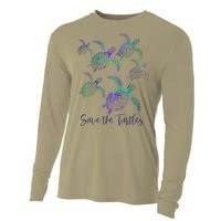 SAVE THE TURTLES Sea Turtle Lover Earth Day Activist Quote Cooling Performance Long Sleeve Crew