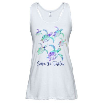 SAVE THE TURTLES Sea Turtle Lover Earth Day Activist Quote Ladies Essential Flowy Tank