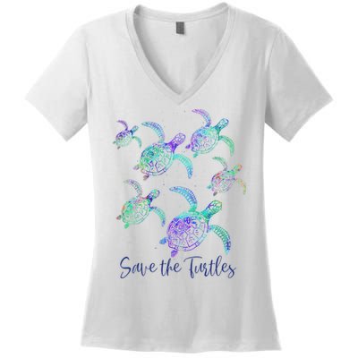 SAVE THE TURTLES Sea Turtle Lover Earth Day Activist Quote Women's V-Neck T-Shirt