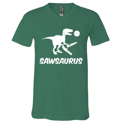 Sawsaurus TRex Tyrannosaurus Rex Funny V-Neck T-Shirt