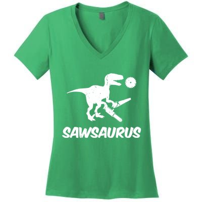 Sawsaurus TRex Tyrannosaurus Rex Funny Women's V-Neck T-Shirt