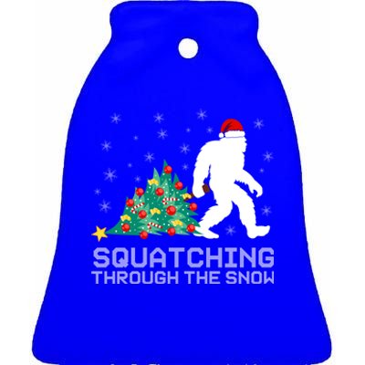 Squatching Through The Snow Bigfoot Christmas Sasquatch Gift Ceramic Bell Ornament