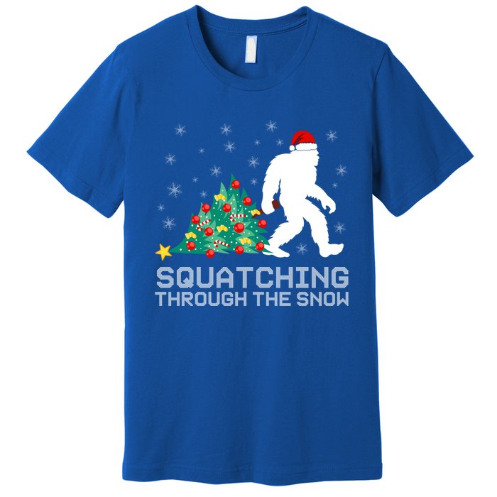 Squatching Through The Snow Bigfoot Christmas Sasquatch Gift Premium T-Shirt