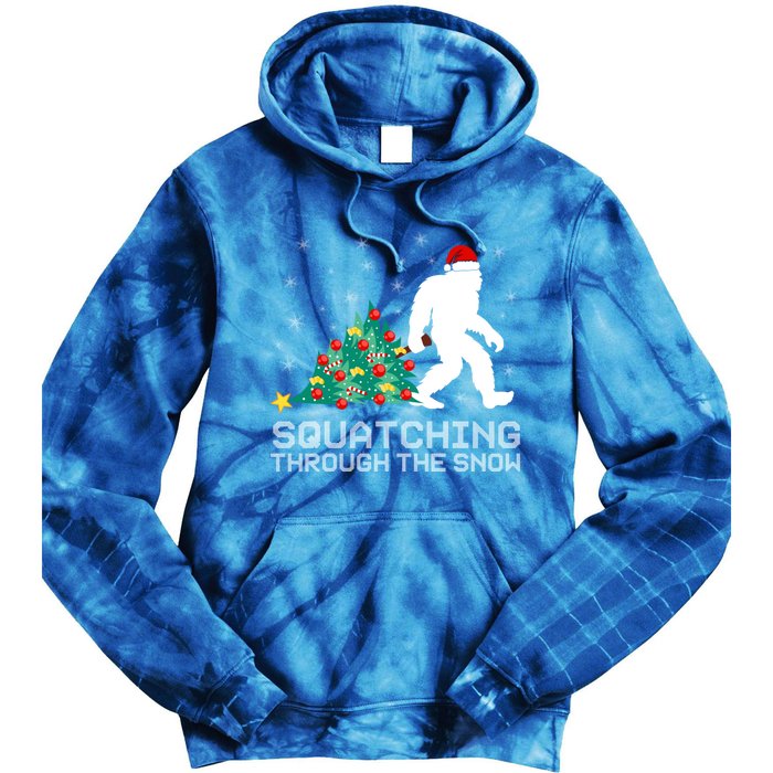 Squatching Through The Snow Bigfoot Christmas Sasquatch Gift Tie Dye Hoodie