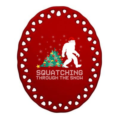 Squatching Through The Snow Bigfoot Christmas Sasquatch Gift Ceramic Oval Ornament