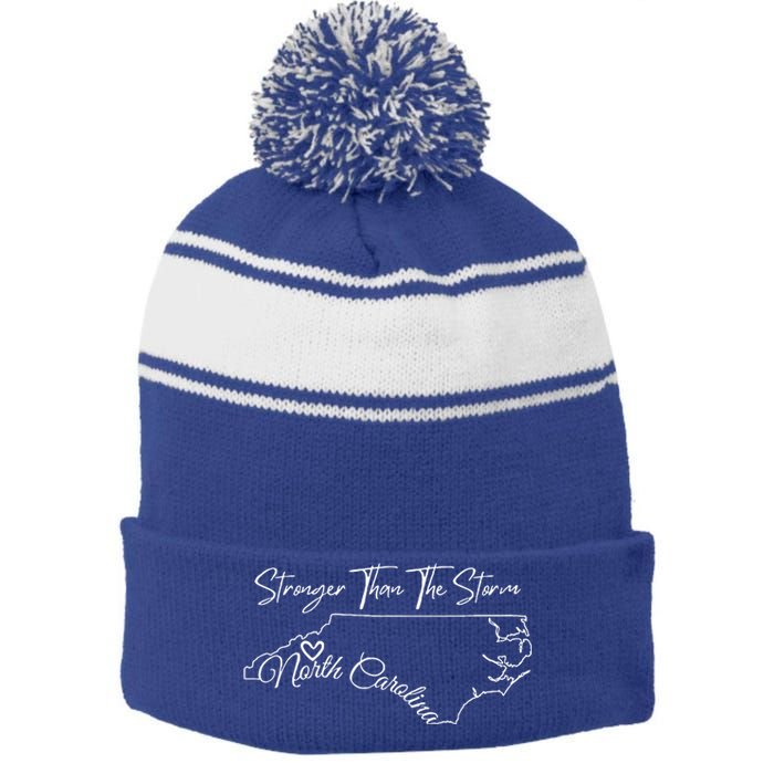 Strong Than The Storm Strong North Carolina Stripe Pom Pom Beanie