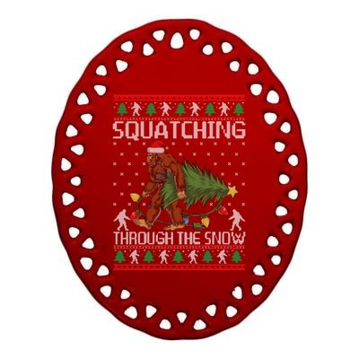 Squatching Through The Snow Bigfoot Lovers Christmas Meaningful Gift Ceramic Oval Ornament