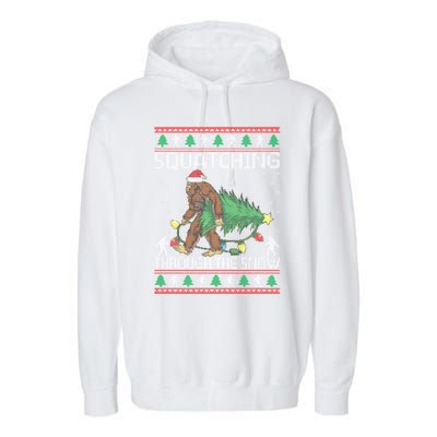 Squatching Through The Snow Bigfoot Lovers Christmas Meaningful Gift Garment-Dyed Fleece Hoodie