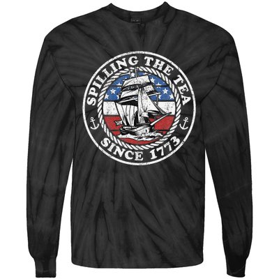 Spilling The Tea Since 1773 Funny US History Teacher Boston Tie-Dye Long Sleeve Shirt