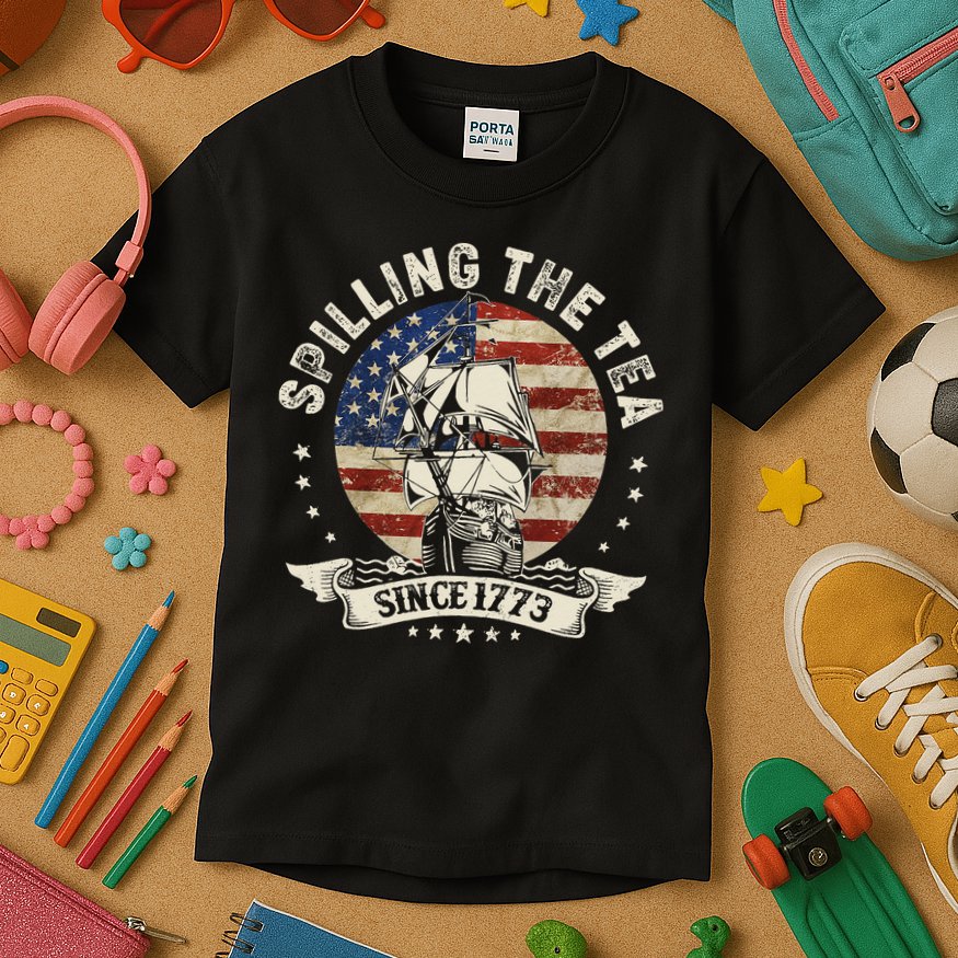 Spilling The Tea Since 1773 Patriotic 4th Of July Kids T-Shirt