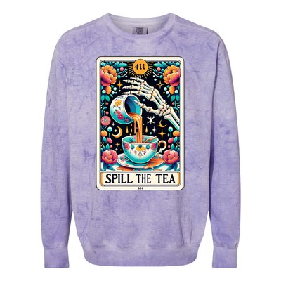 Spill The Tea Funny Tarot Card Sarcastic Skeleton Colorblast Crewneck Sweatshirt