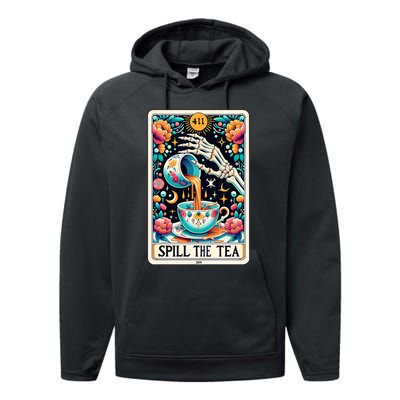 Spill The Tea Funny Tarot Card Sarcastic Skeleton Performance Fleece Hoodie