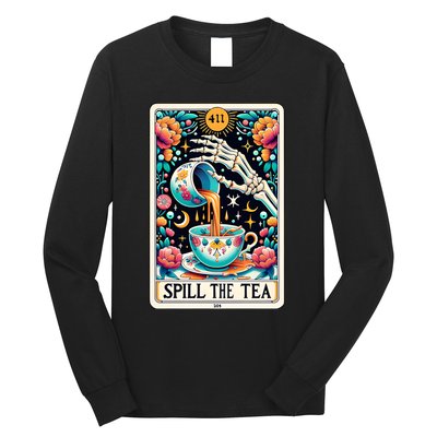 Spill The Tea Funny Tarot Card Sarcastic Skeleton Long Sleeve Shirt