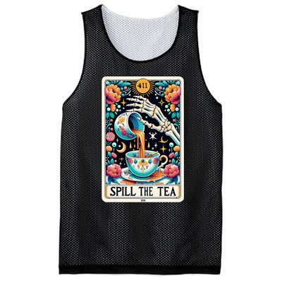 Spill The Tea Funny Tarot Card Sarcastic Skeleton Mesh Reversible Basketball Jersey Tank