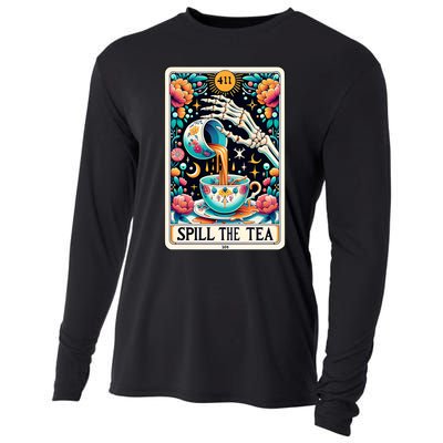 Spill The Tea Funny Tarot Card Sarcastic Skeleton Cooling Performance Long Sleeve Crew