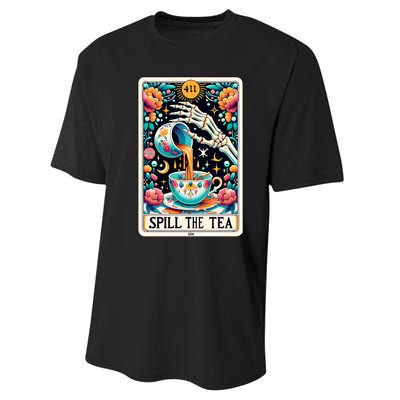 Spill The Tea Funny Tarot Card Sarcastic Skeleton Performance Sprint T-Shirt