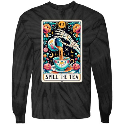 Spill The Tea Funny Tarot Card Sarcastic Skeleton Tie-Dye Long Sleeve Shirt