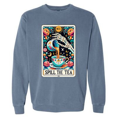 Spill The Tea Funny Tarot Card Sarcastic Skeleton Garment-Dyed Sweatshirt