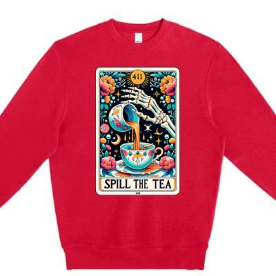 Spill The Tea Funny Tarot Card Sarcastic Skeleton Premium Crewneck Sweatshirt