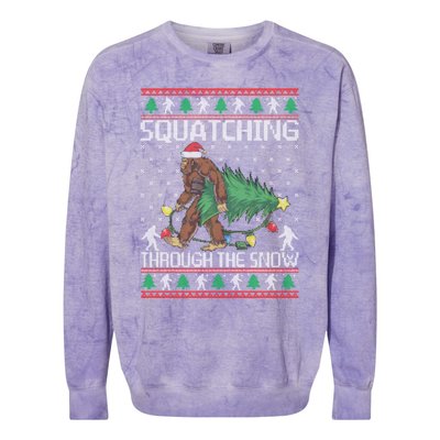 Squatching Through The Snow Bigfoot Lovers Christmas Cool Gift Colorblast Crewneck Sweatshirt