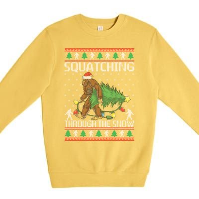 Squatching Through The Snow Bigfoot Lovers Christmas Cool Gift Premium Crewneck Sweatshirt