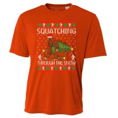 Squatching Through The Snow Bigfoot Lovers Christmas Cool Gift Cooling Performance Crew T-Shirt