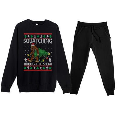 Squatching Through The Snow Bigfoot Lovers Christmas Cool Gift Premium Crewneck Sweatsuit Set