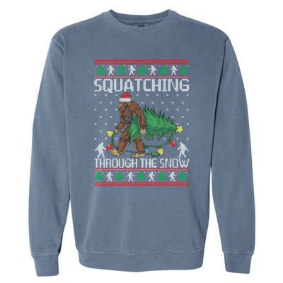 Squatching Through The Snow Bigfoot Lovers Christmas Cool Gift Garment-Dyed Sweatshirt