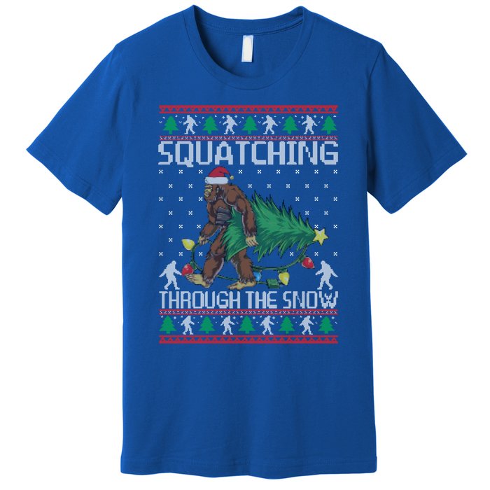 Squatching Through The Snow Bigfoot Lovers Christmas Cool Gift Premium T-Shirt