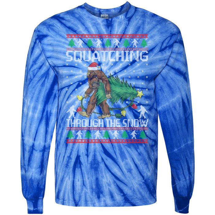 Squatching Through The Snow Bigfoot Lovers Christmas Cool Gift Tie-Dye Long Sleeve Shirt