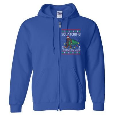 Squatching Through The Snow Bigfoot Lovers Christmas Cool Gift Full Zip Hoodie