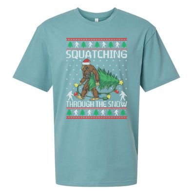 Squatching Through The Snow Bigfoot Lovers Christmas Cool Gift Sueded Cloud Jersey T-Shirt