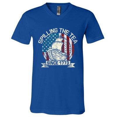 Spilling The Tea Since 1773 Patriotic Tea Party July 4th V-Neck T-Shirt