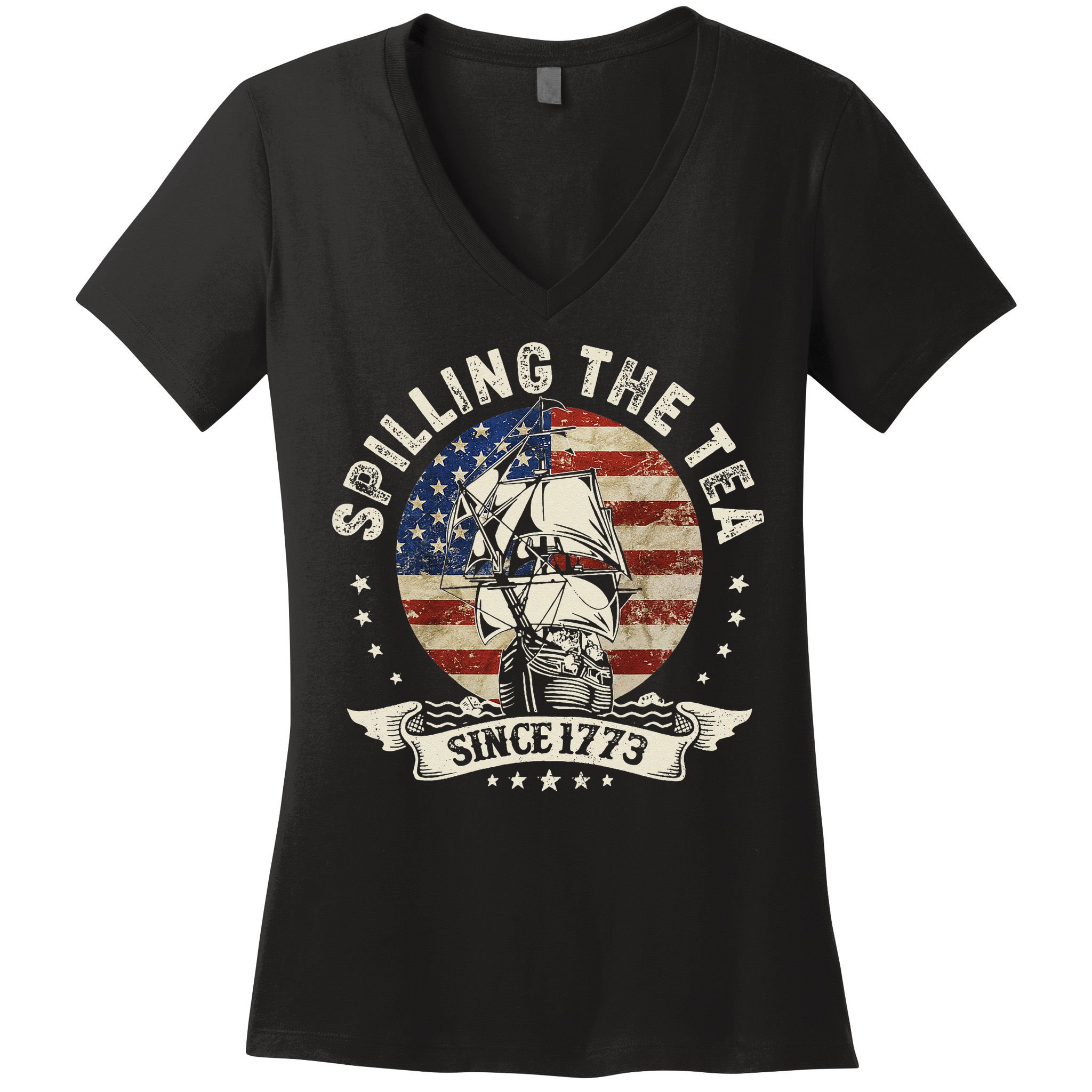 Spilling The Tea 1773 4th Of July Women's V-Neck T-Shirt