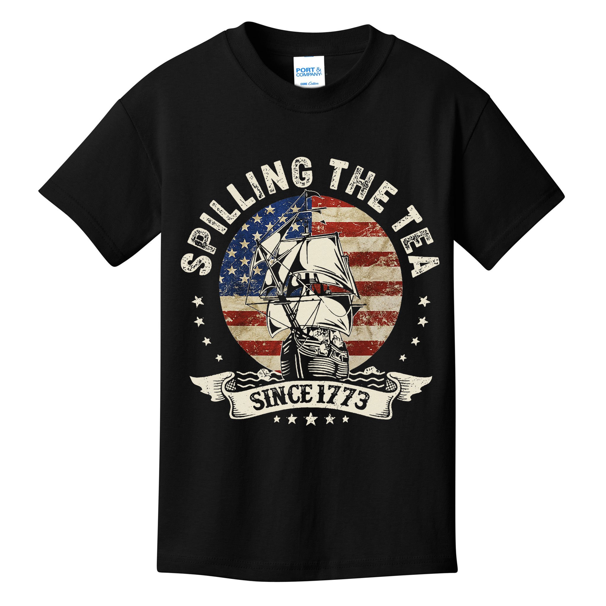 Spilling The Tea 1773 4th Of July Kids T-Shirt
