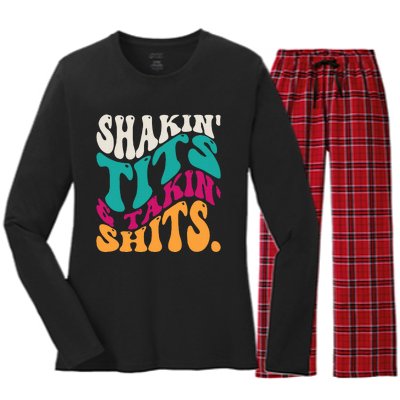 Shakin Tits & Takin Shits Funny Quotes Women's Long Sleeve Flannel Pajama Set 