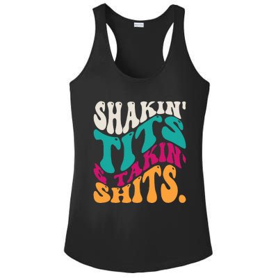 Shakin Tits & Takin Shits Funny Quotes Ladies PosiCharge Competitor Racerback Tank