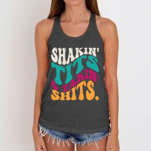 Shakin Tits & Takin Shits Funny Quotes Women's Knotted Racerback Tank