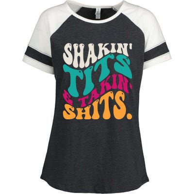 Shakin Tits & Takin Shits Funny Quotes Enza Ladies Jersey Colorblock Tee