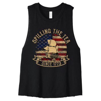 Spilling The Tea Since 1773 American History Teacher Vintage Women's Racerback Cropped Tank