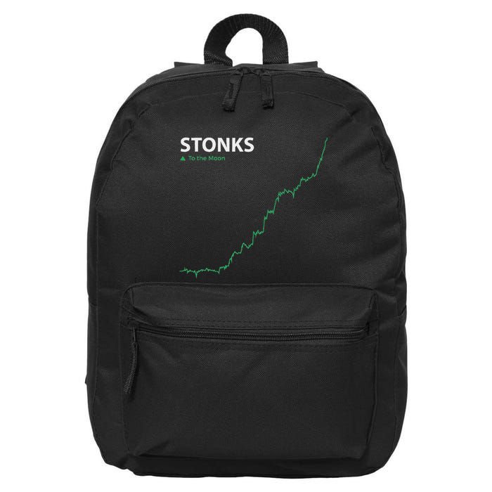 Stonks To The Moon Stock Day Trader Stonks Meme 16 in Basic Backpack