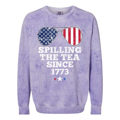 Spilling The Tea Since 1773 Funny 4th Of July American Flag Colorblast Crewneck Sweatshirt