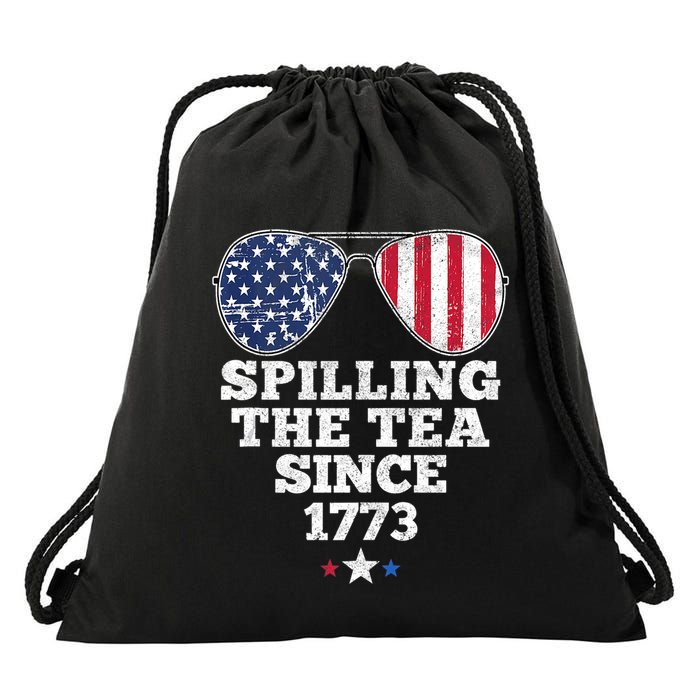 Spilling The Tea Since 1773 Funny 4th Of July American Flag Drawstring Bag