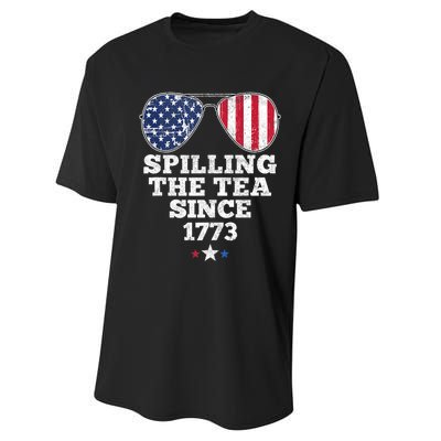 Spilling The Tea Since 1773 Funny 4th Of July American Flag Performance Sprint T-Shirt