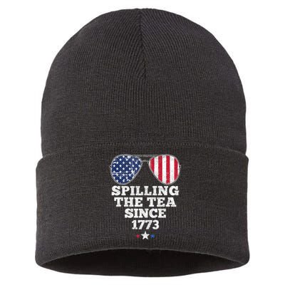 Spilling The Tea Since 1773 Funny 4th Of July American Flag Sustainable Knit Beanie