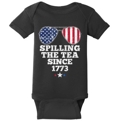 Spilling The Tea Since 1773 Funny 4th Of July American Flag Baby Bodysuit