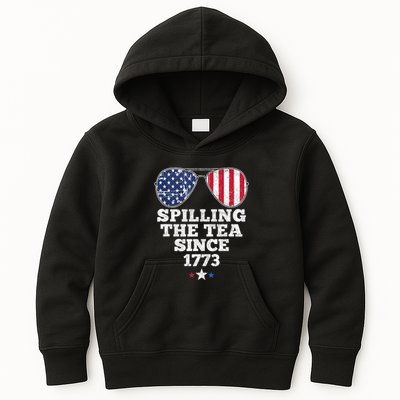 Spilling The Tea Since 1773 Funny 4th Of July American Flag Kids Hoodie