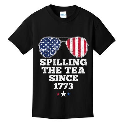 Spilling The Tea Since 1773 Funny 4th Of July American Flag Kids T-Shirt