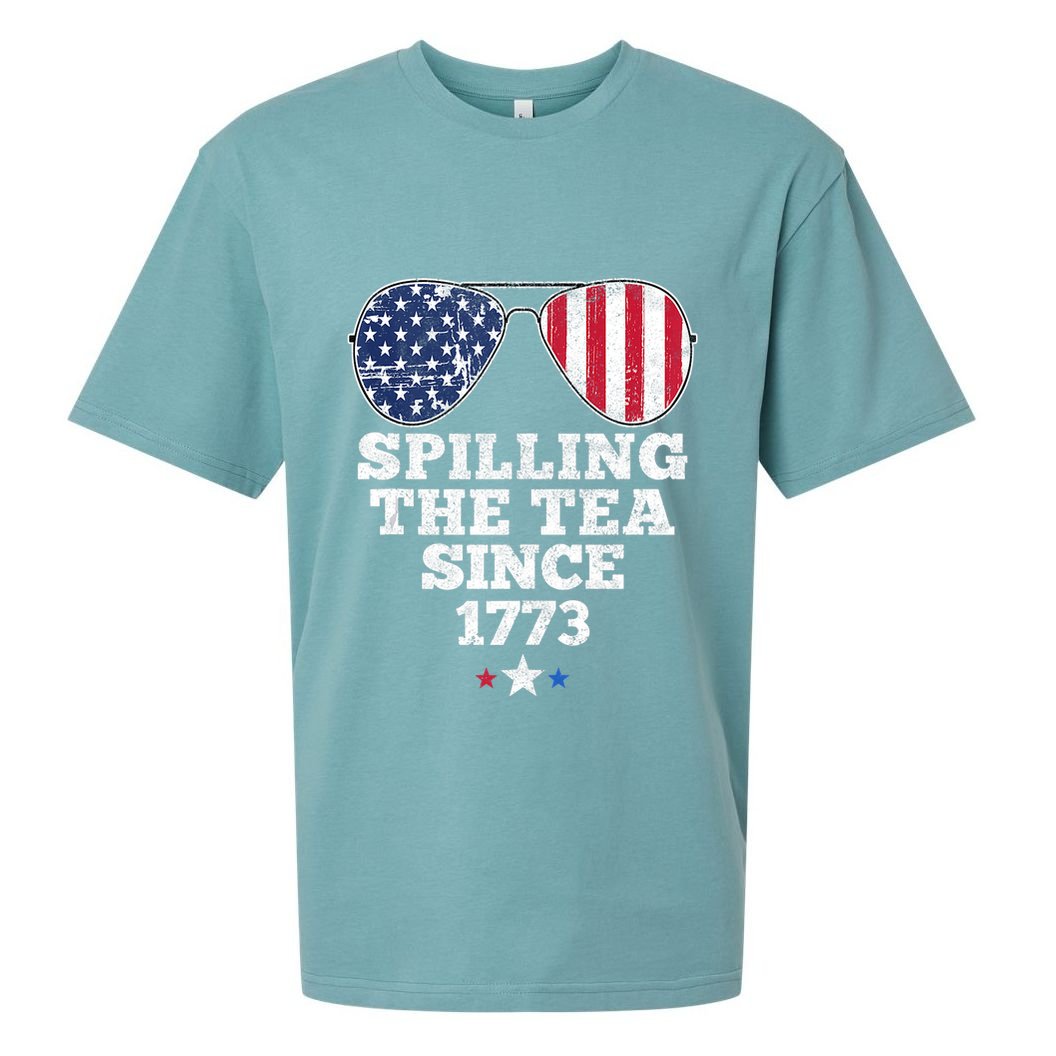 Spilling The Tea Since 1773 Funny 4th Of July American Flag Sueded Cloud Jersey T-Shirt