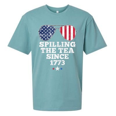 Spilling The Tea Since 1773 Funny 4th Of July American Flag Sueded Cloud Jersey T-Shirt